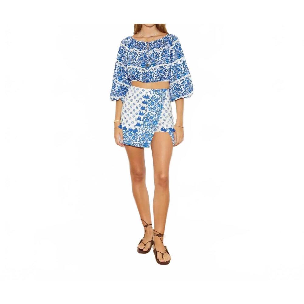 NEW BOTEH petale off shoulder crop top in marine